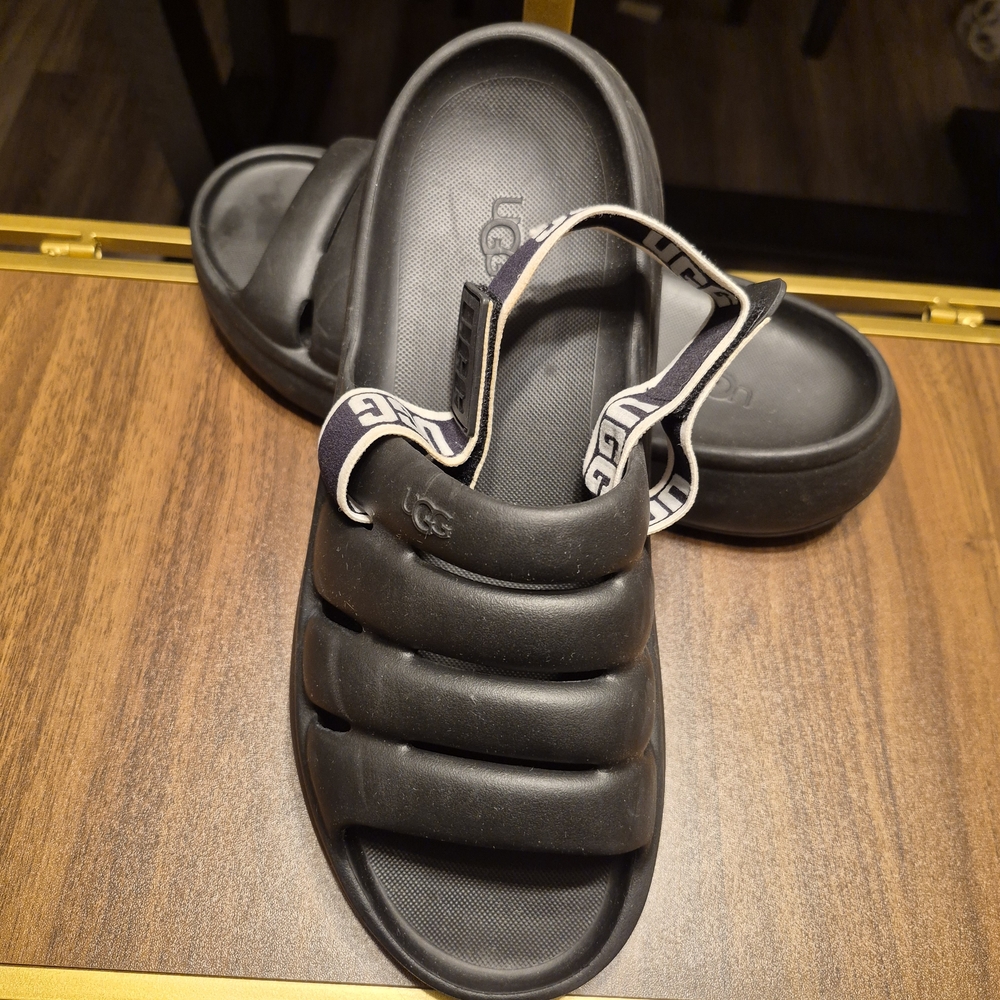 UGG Black Quilted Slide Sandals with Branded Elastic Heel Strap
